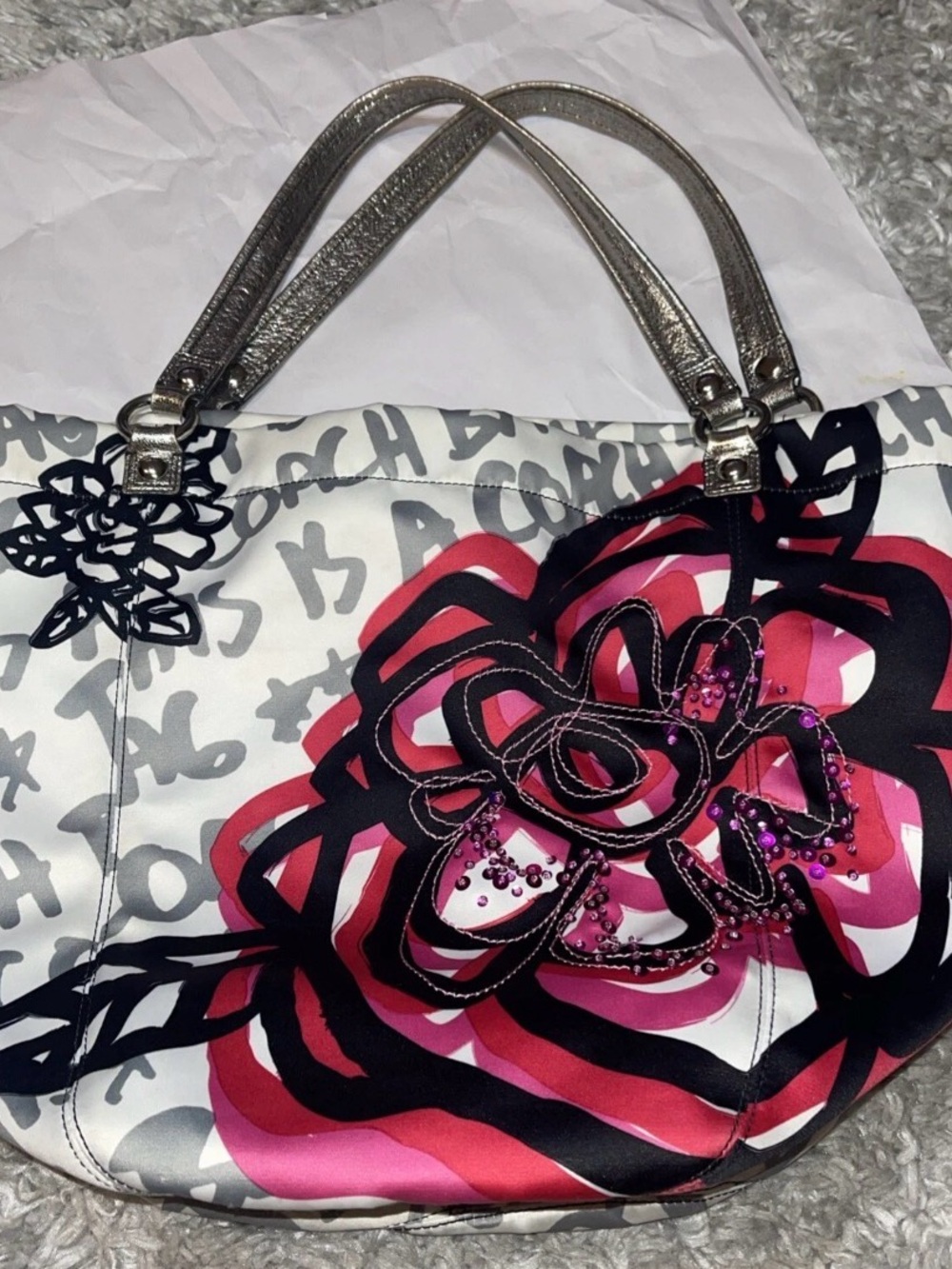 COACH POPPY Graffiti Bella GLam Large Tote Sequin 14735 “This Is A Coach Bag” - Picture 2 of 16
